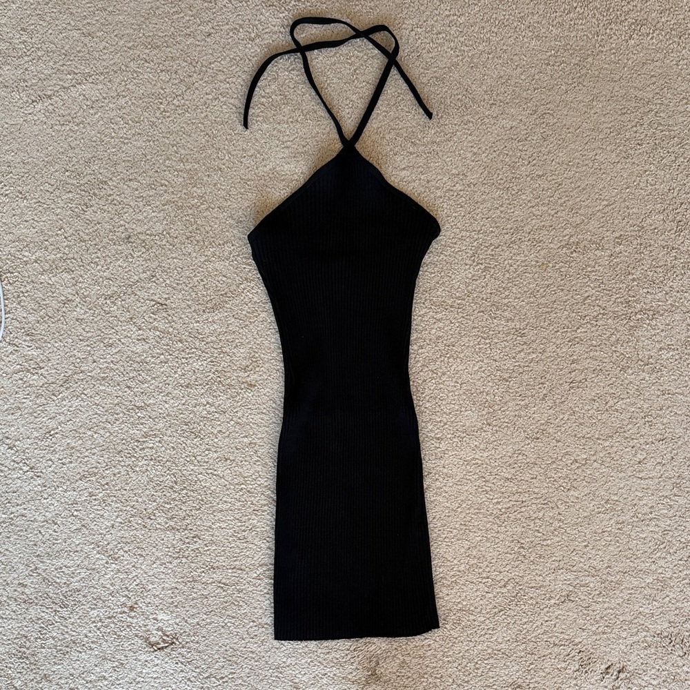 Zara ribbed bodycon black mini dress